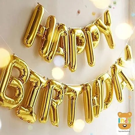 ITAF Happy Birthday 13 Letters Metallic Golden Foil Balloons Banner/Reusable Balloons For Birthday Decoration of