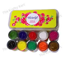 Fevicryl ACRYLIC COLOURS  (Set of 10, ultramarine blue, burnt sienna, white, black, sap green, light green, purple, crimson, lemon yellow, orange,)