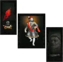 Set of 3 Chhatrapati Shivaji Maharaj Framed Art Painting (3769BK) without glass 6 X 13, 10.2 X 13, 6 X 13 INCH