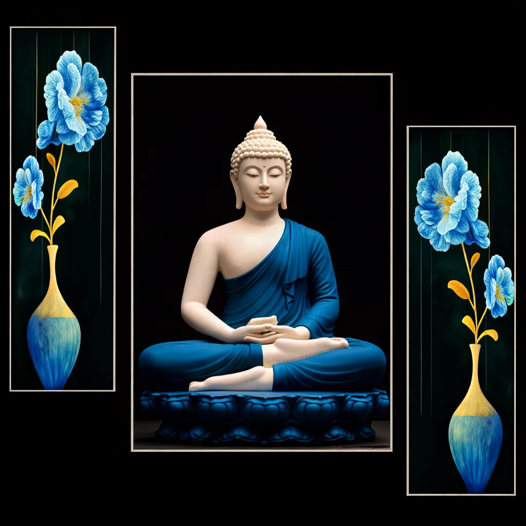 Set of 3 Buddha Wall Painting For Living Room , Home Decor , Gift Item 12 Inch x 18 Inch