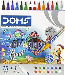 DOMS 14 Shades Brush Pen Box Pack | Super Soft Tip With Brilliant Colors | Water Based Ink Which Gives Water Color Effect | Pack Of 1, Multicolor