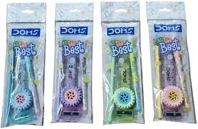 Doms All The Best Stationery Kit| Includes 1 Each- Inxify Plus Ballpen Blue Ink, 15 Cm. Scale, Triangle Pencil, Long Point Sharpener & Tyre Eraser| Exam Essential Kit For Children| Pack of 10